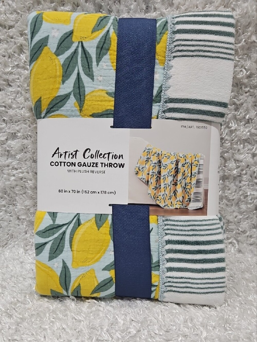Cotton Plush Throw - Berkshire Artist Collection Yellow Lemon Print